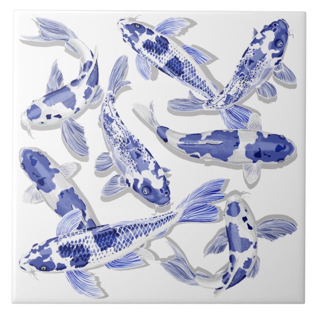 Blue and white Koi Tile (Front)