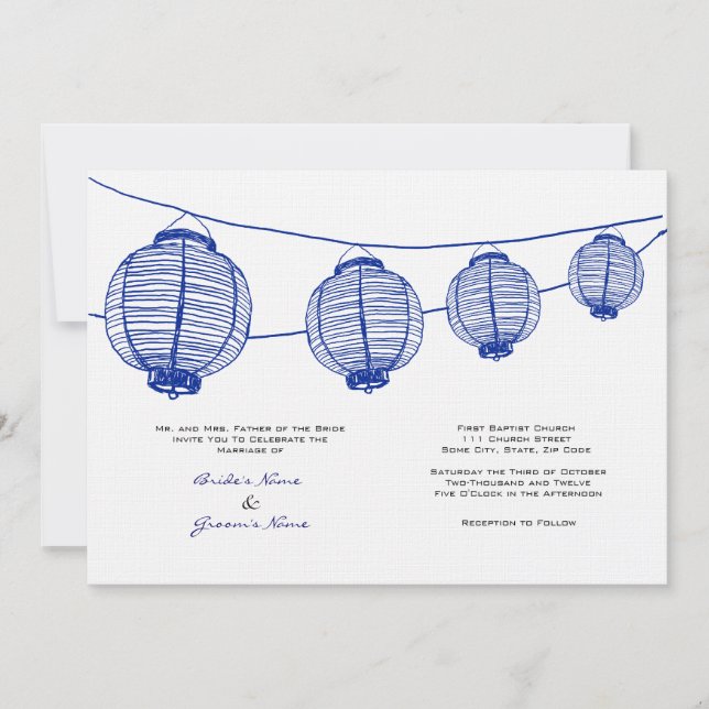 Blue and White Lanterns Wedding Invitation (Front)