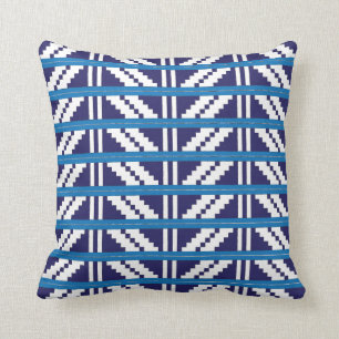 Blue and white Latvian Latgale Ethnic Folk art Throw Pillow