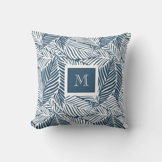Blue and White Leaf Pattern  Throw Pillow (Front)