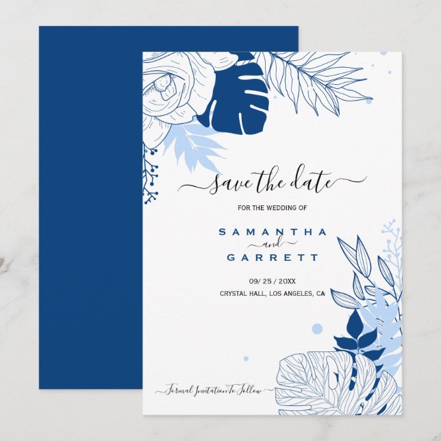 Blue And White Leaves  Invitation (Front/Back)
