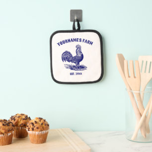Blue and White Leghorn Rooster Pot Holder
