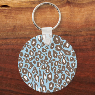 Blue and White Leopard Print Keychain