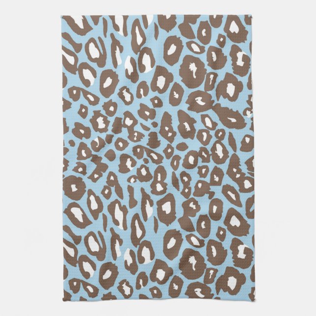 Blue and White Leopard Print Kitchen Towel (Vertical)