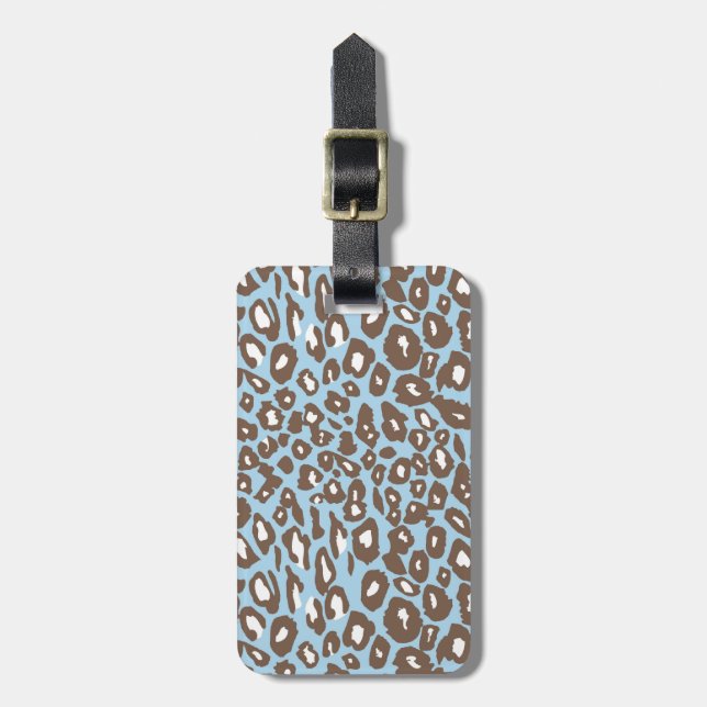 Blue and White Leopard Print Luggage Tag (Front Vertical)