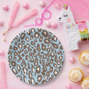 Blue and White Leopard Print Paper Plate