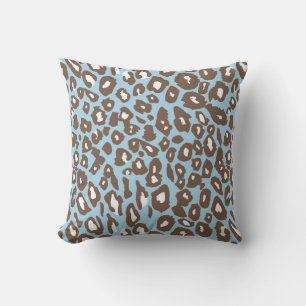 Blue and White Leopard Print Throw Pillow