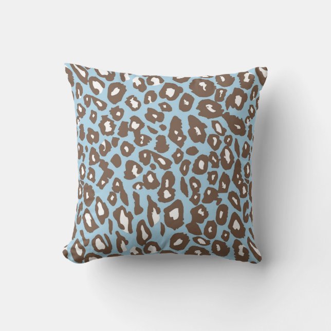 Blue and White Leopard Print Throw Pillow (Front)