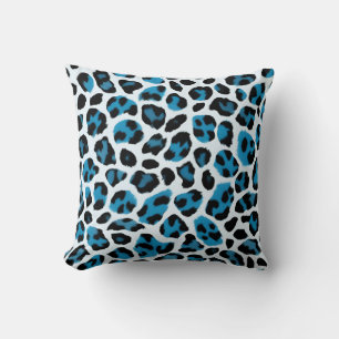 Blue and White Leopard Print Throw Pillow