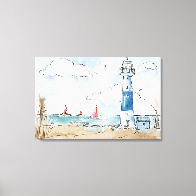 Blue and White Lighthouse Canvas Print (Front)