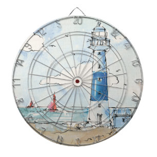 Blue and White Lighthouse Dartboard