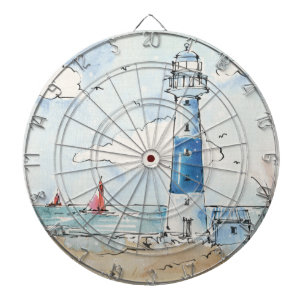 Blue and White Lighthouse Dartboard