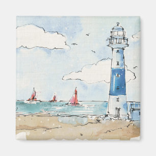 Blue and White Lighthouse Magnet