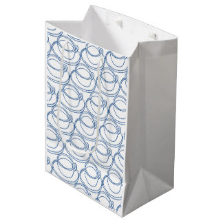 Blue and white line art tea-cups medium gift bag