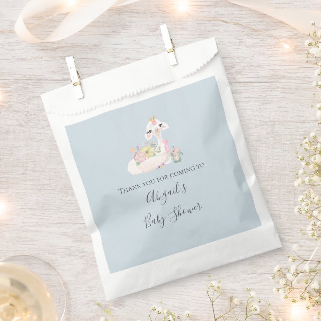 Blue and White Llama Baby Boy baby shower  Favour Bag (Clipped)