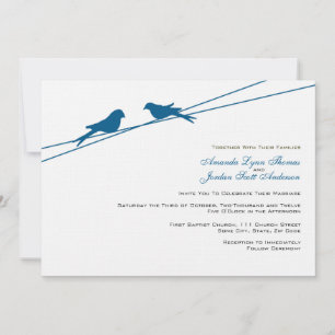Blue and White Love Birds on a Wire Invitation