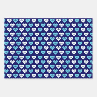 Blue and White Love Heart Dad Pattern Wrapping Paper Sheet