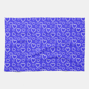 Blue and White Love Hearts Pattern Kitchen Towel
