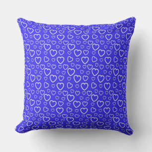 Blue and White Love Hearts Pattern Throw Pillow