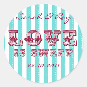 Blue and white 'love is sweet' sticker