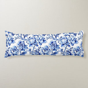 Blue and White Magnolias Toile de Jouy Body Pillow