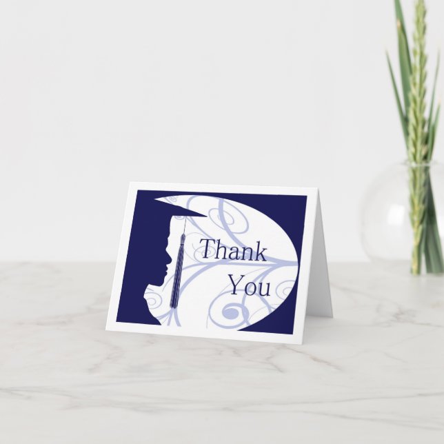 Blue and White Man Silhouette Thank You Card (Front)