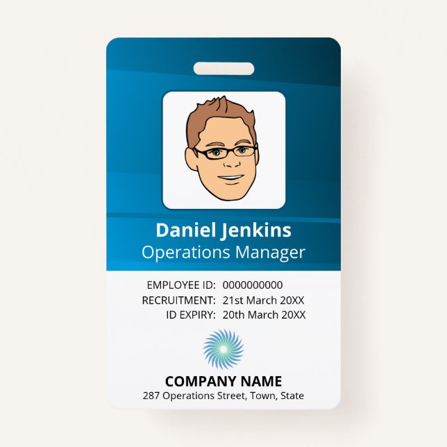 Blue And White Manager Employee ID With Logo Badge (Front)