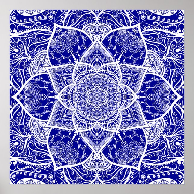 Blue and White Mandala - Loergann in Sapphire Poster (Front)