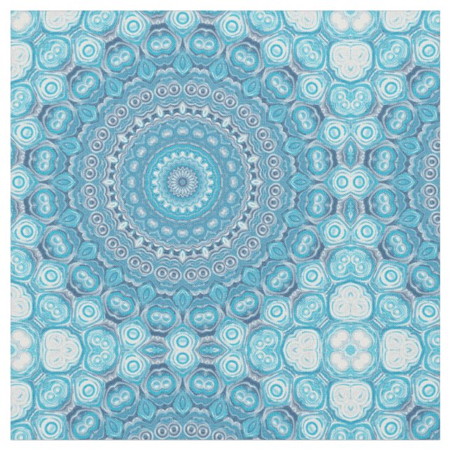 Blue and White Mandala Pattern Design Fabric (Close Up)
