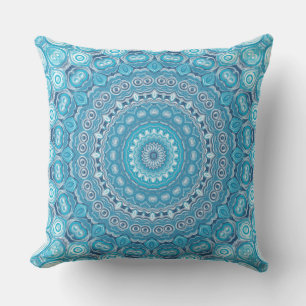 Blue and White Mandala Pattern Design Throw Pillow