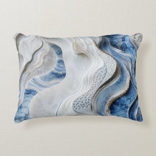 Blue and White Marble Crystal Geode Art Accent Pillow