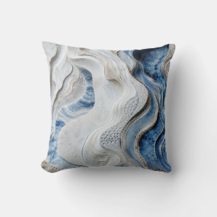 Blue and White Marble Crystal Geode Art Throw Pillow