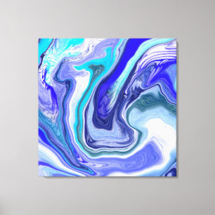 Blue and White Marble Fluid Art Canvas Print