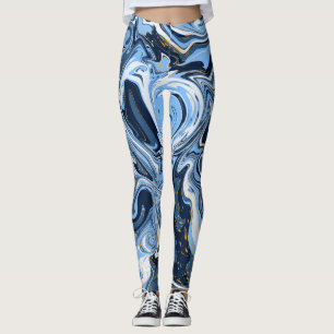 Blue and White Marble Fluid Art  Leggings