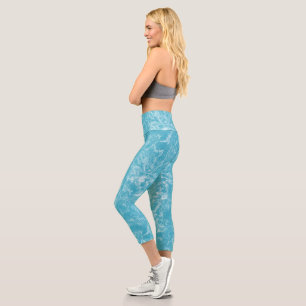 Blue and White Marble Swirl Abstract Capri Leggings