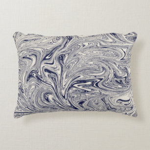 Blue and white marble swirl accent pillow