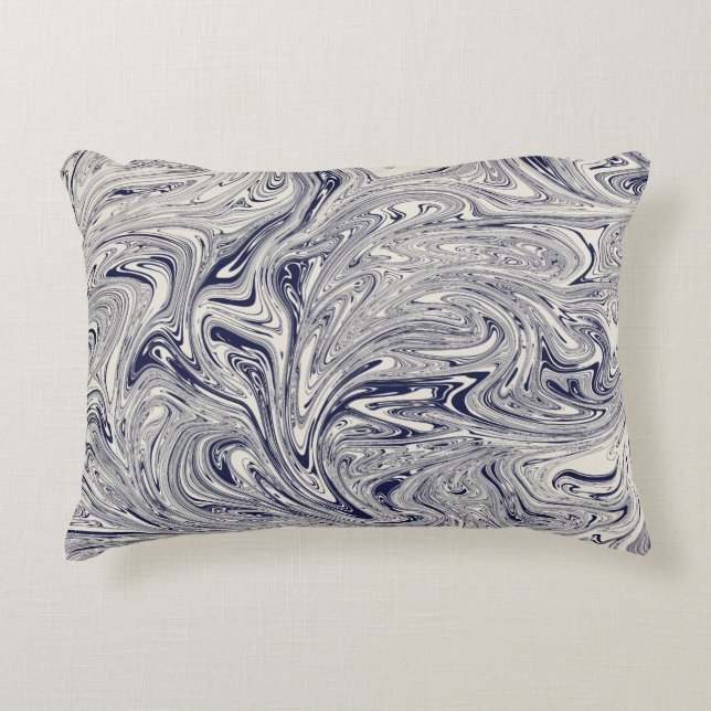 Blue and white marble swirl accent pillow (Front)