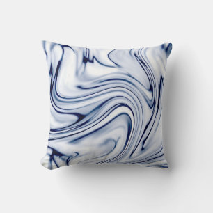 Blue and White Marble Swirl Effect Throw Pillow