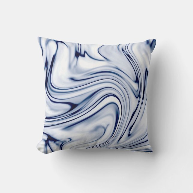 Blue and White Marble Swirl Effect Throw Pillow (Front)