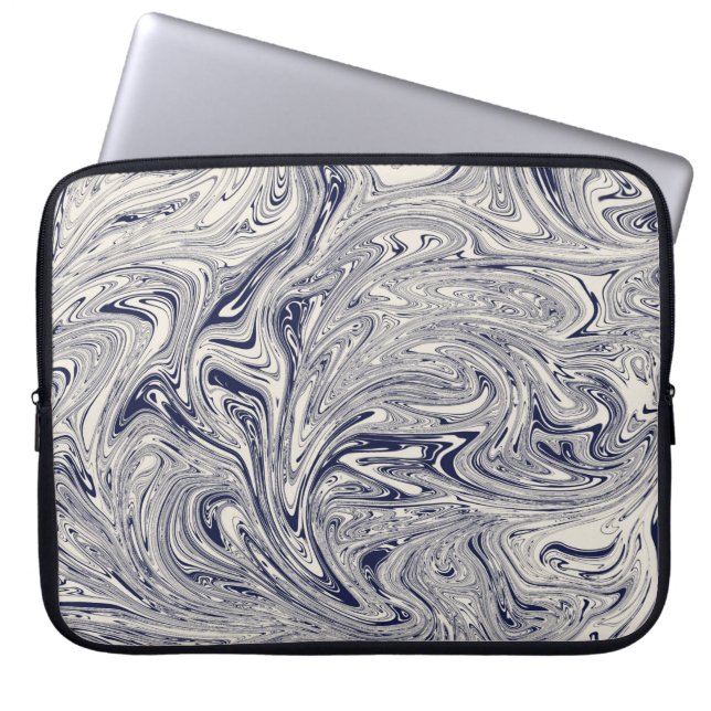 Blue and White Marble Swirl Laptop Sleeve (Front)