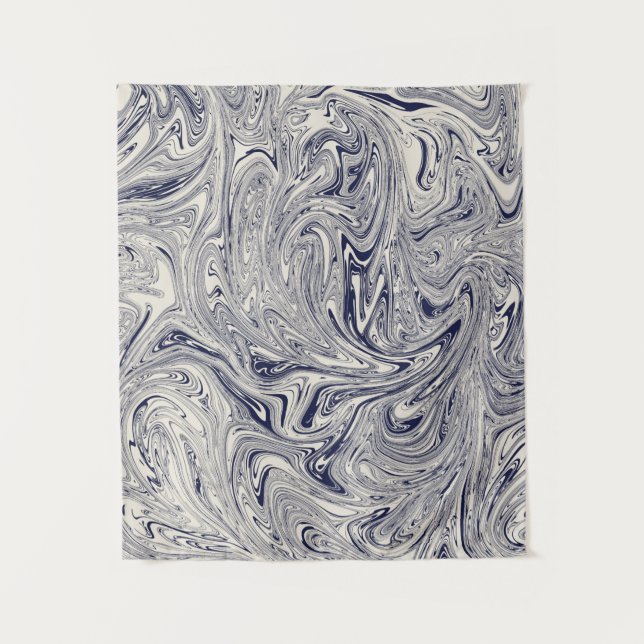 Blue and White Marble Swirl Tapestry (Front)