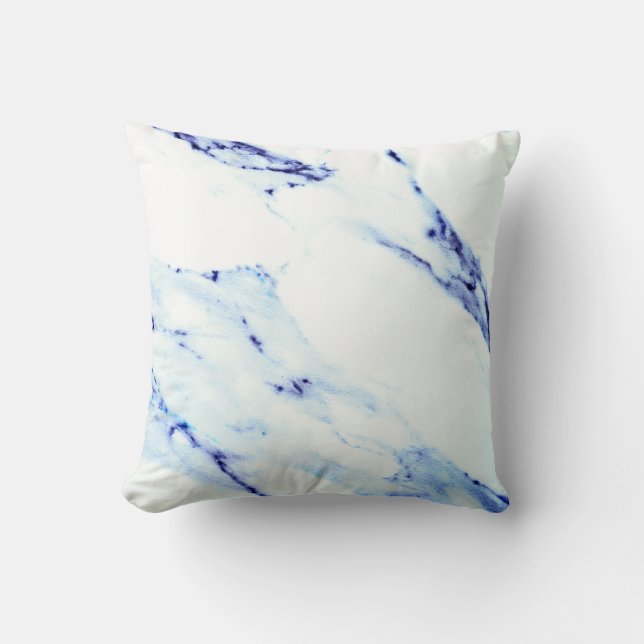 Blue and White Marble Throw Pillow (Front)