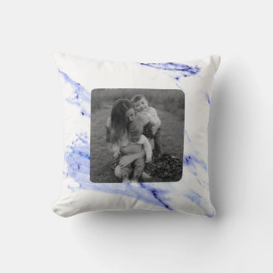 Blue and White Marble Throw Pillow