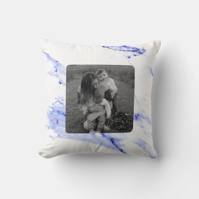 Blue and White Marble Throw Pillow (Front)
