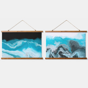 Blue and  White Marble Waves Hanging Tapestry