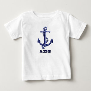Blue and white marine anchor baby T-Shirt