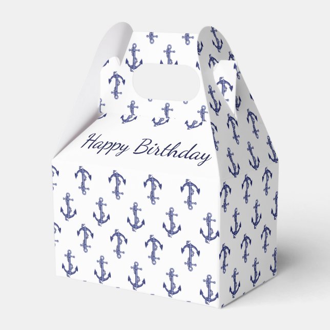 Blue and white marine anchor favor box (Front Side)