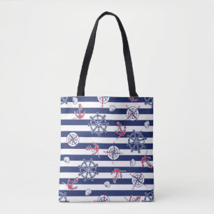 Blue and White Marine Shoulder Tote Bag