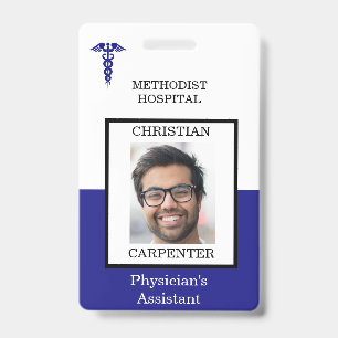 Blue and White Medical Facility Photo Name Badge