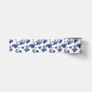 Blue and white Mediterranean Olives  Satin Ribbon